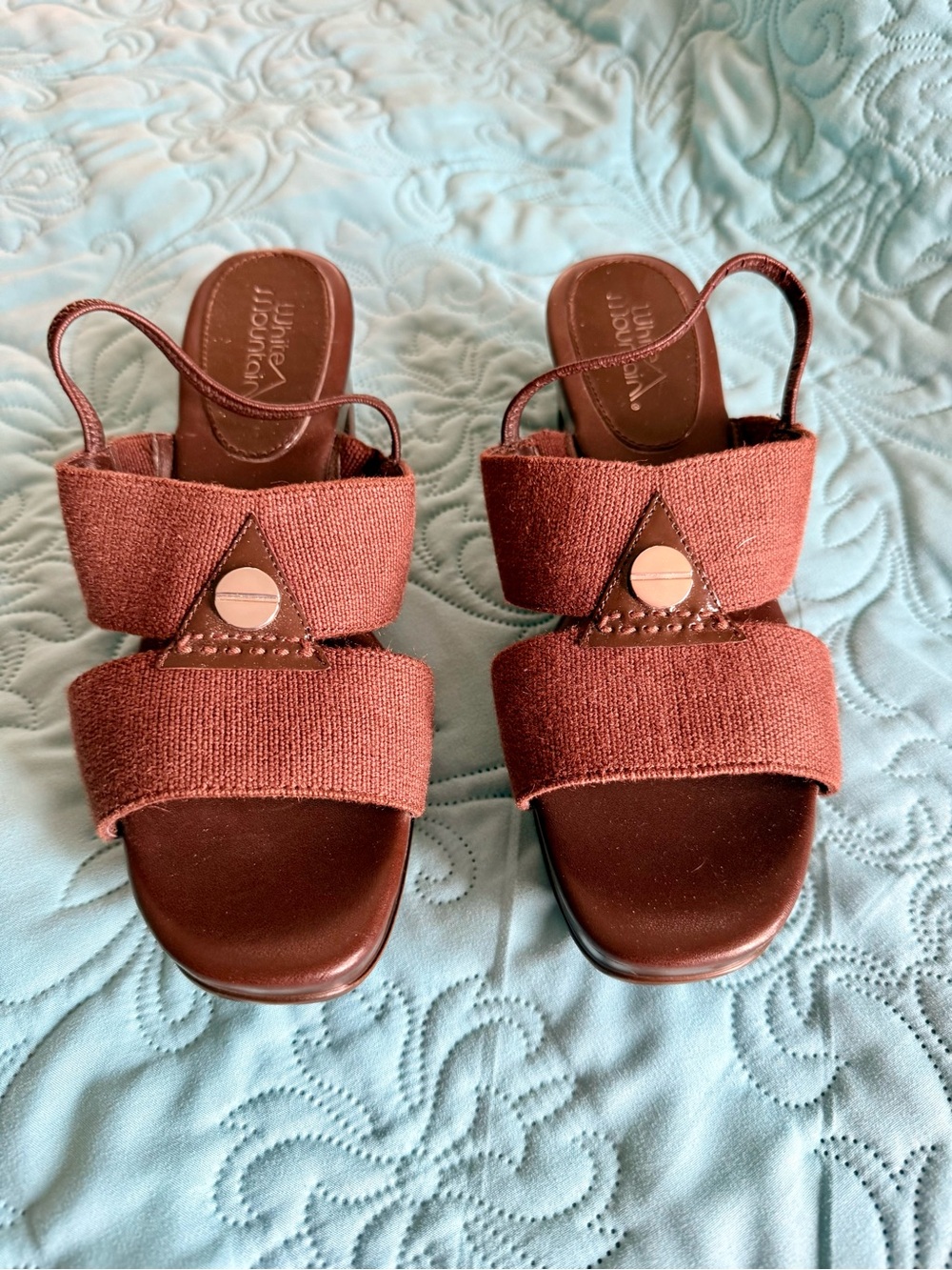 Brown Slingback Sandals with Textile Straps by White Mountain 🤎🩶
